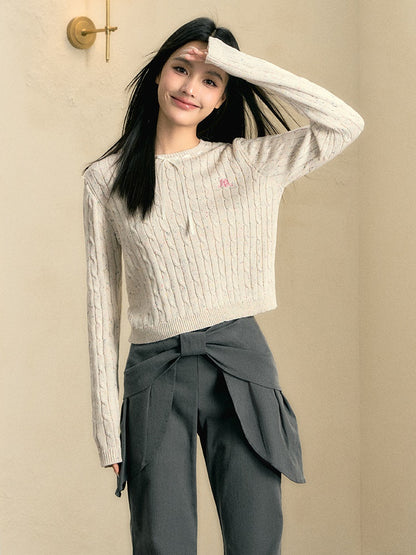 Ribbon Twist Long Sleeve Loose Knitted