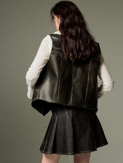 Ribbon Rubbing Leather Vest