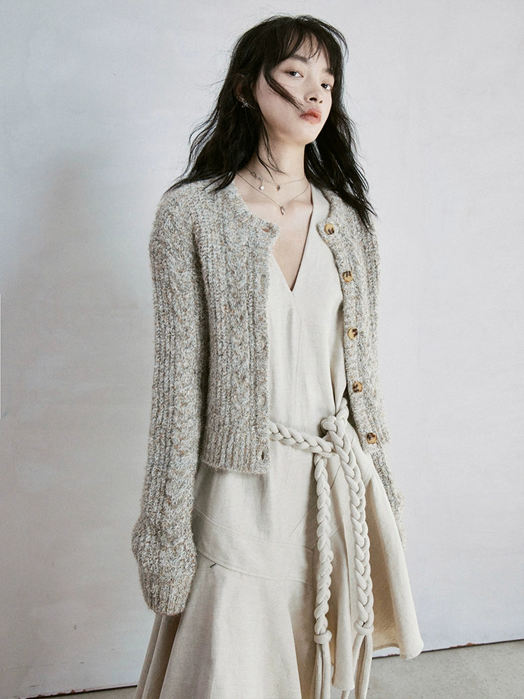 Round Neck Knitting Soft Cardigan