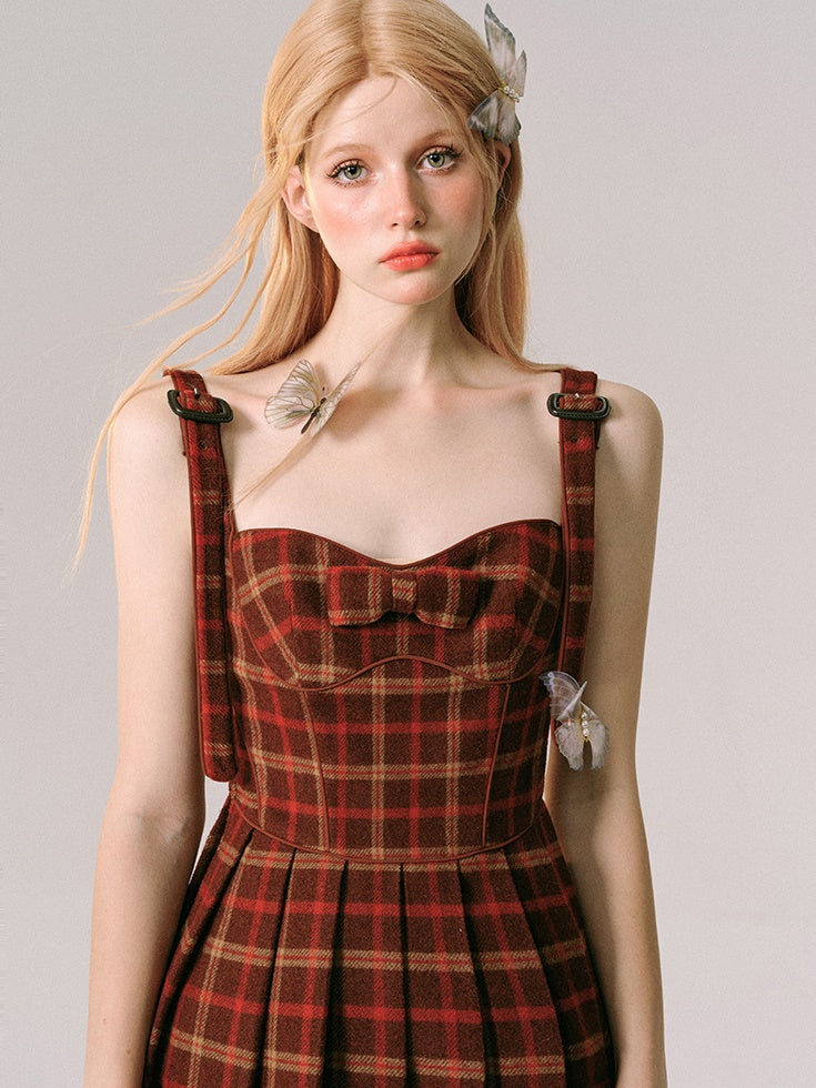 Plaid Slip Plisse Kleid