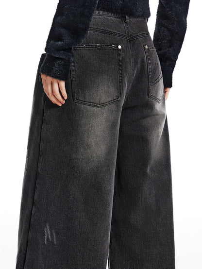 Waschen geschichtete Design-Jeans mit breitem Bein