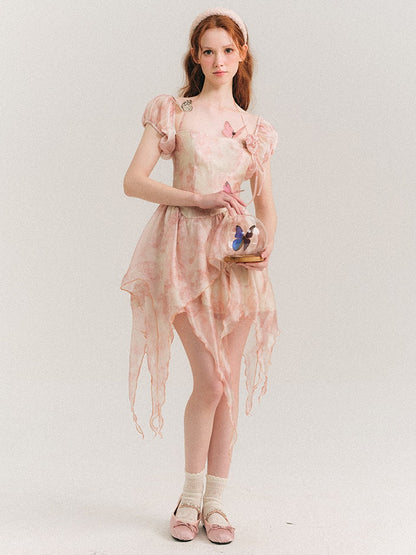 Floral Irregular Hem Princess Dress