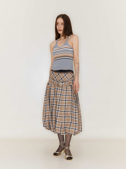 Retro Plaid Flower Bud Fluffy Skirt