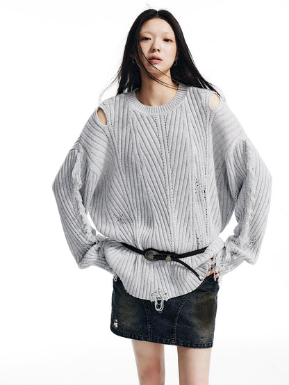 Lazy Style Leaky Shoulder Damaged Sweater