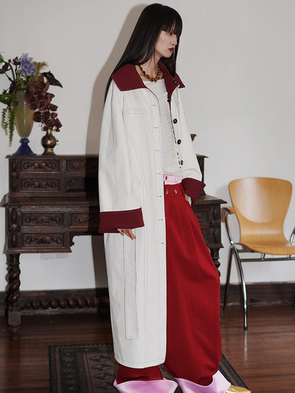 Reversible Belted Leather Long Coat