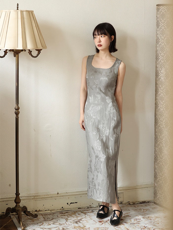 Jacquard Sleeveless Long Dress