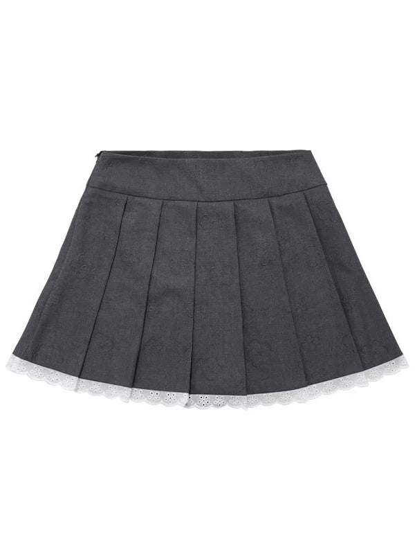 Lace Decoration Pleated Skirt