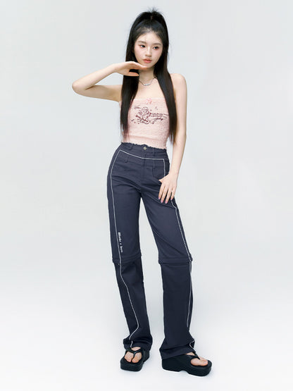 Straight Casual Knee-Zip Sporty Pants