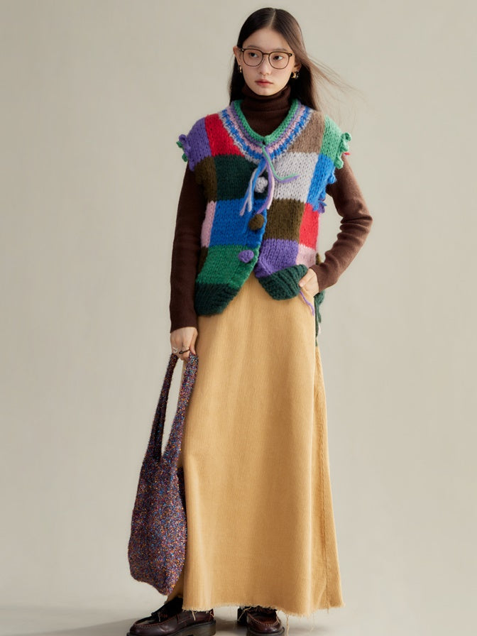 Patchwork Color Knitted Vest Cardigan