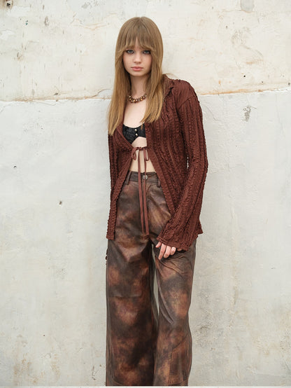 Fur Edged Smudged Leather Pants