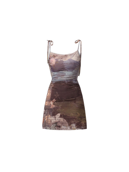 Retro Printed Oil Painting Slip Dress