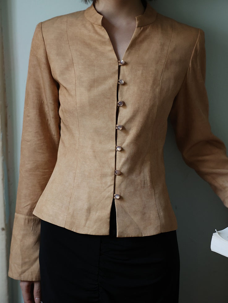 Chinese Style Mao Collar Short Shirt Jacket