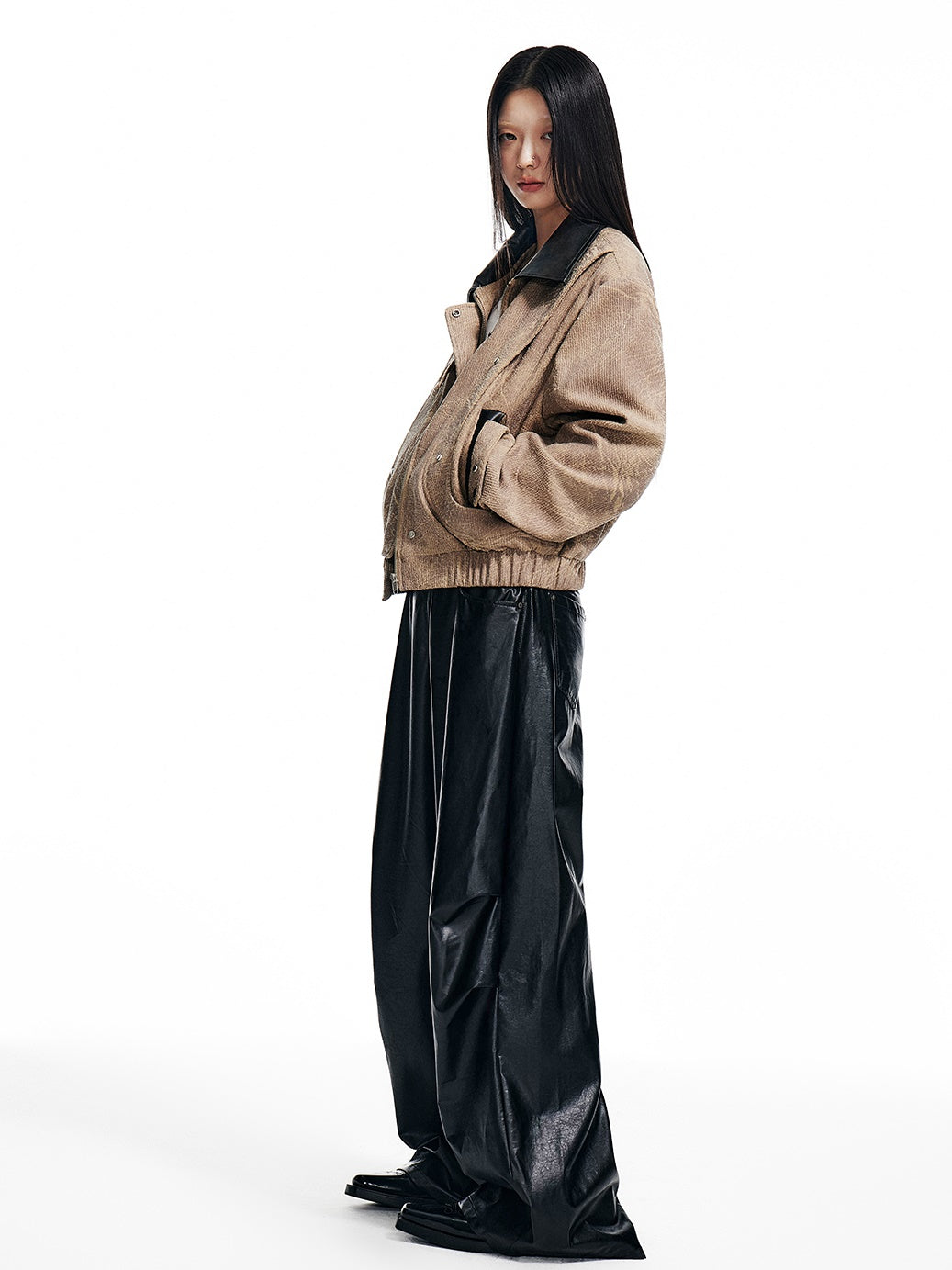 Oil Leather Street Wide-leg Trousers