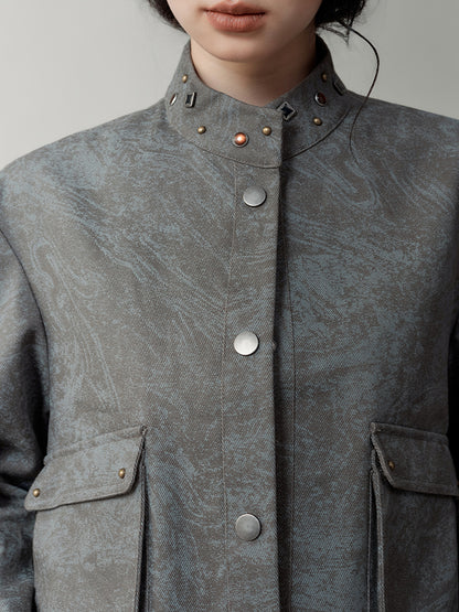 Stand Collar Rivet Stir-dyed Jacket