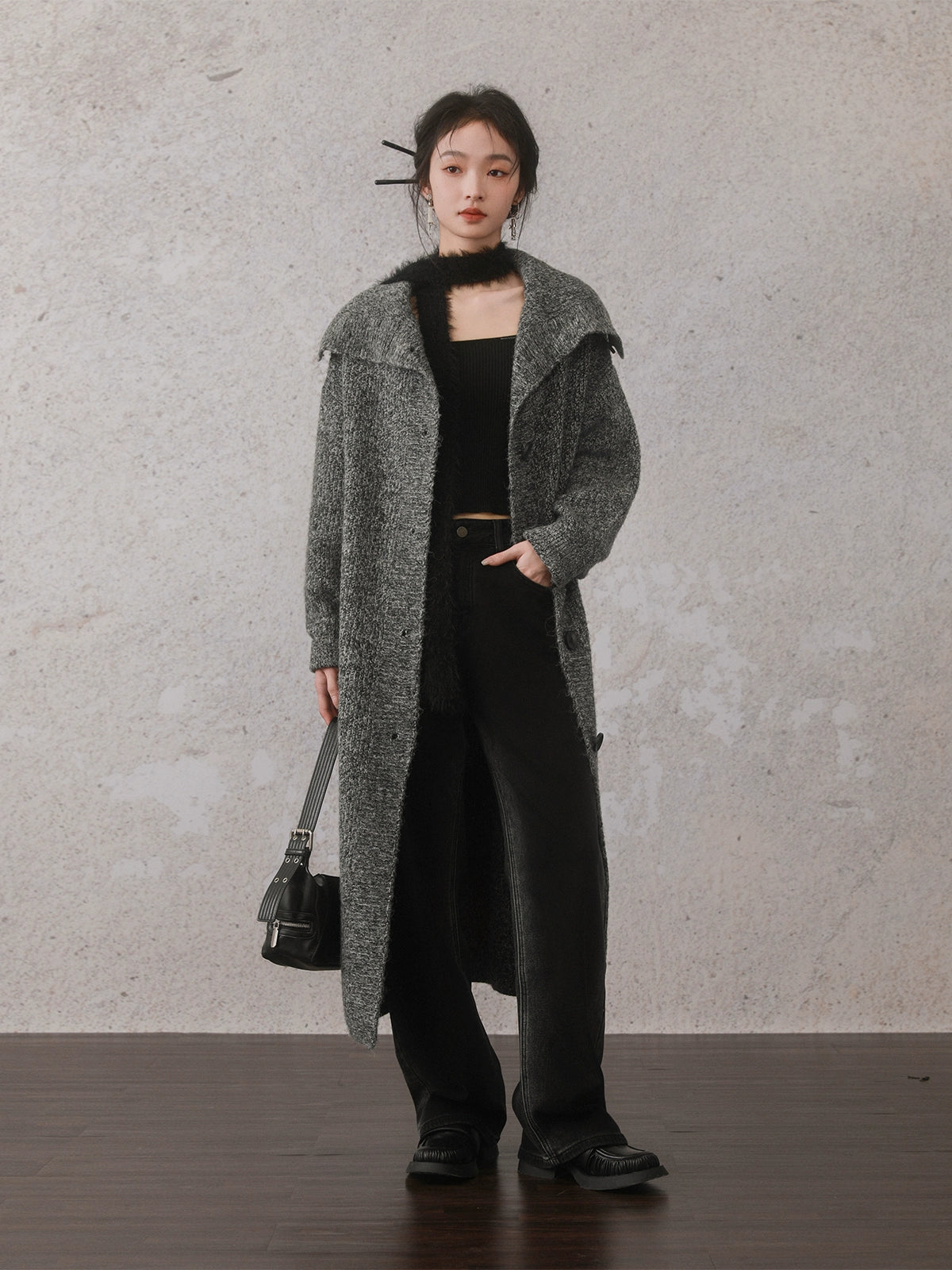 High Collar Loose Knitted Jacket