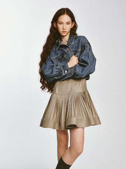 Volume Sleeve Denim Short Jacket