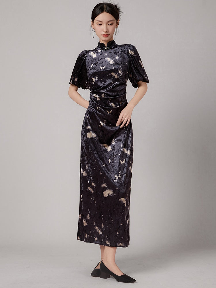 Butterfly Print Chinese Style Dress