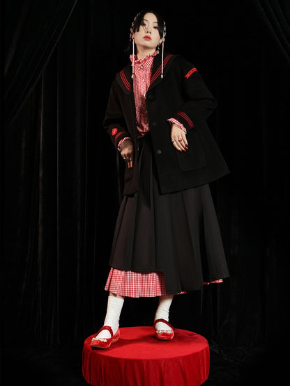 Double-sided Sailor Collar Woolen Coat