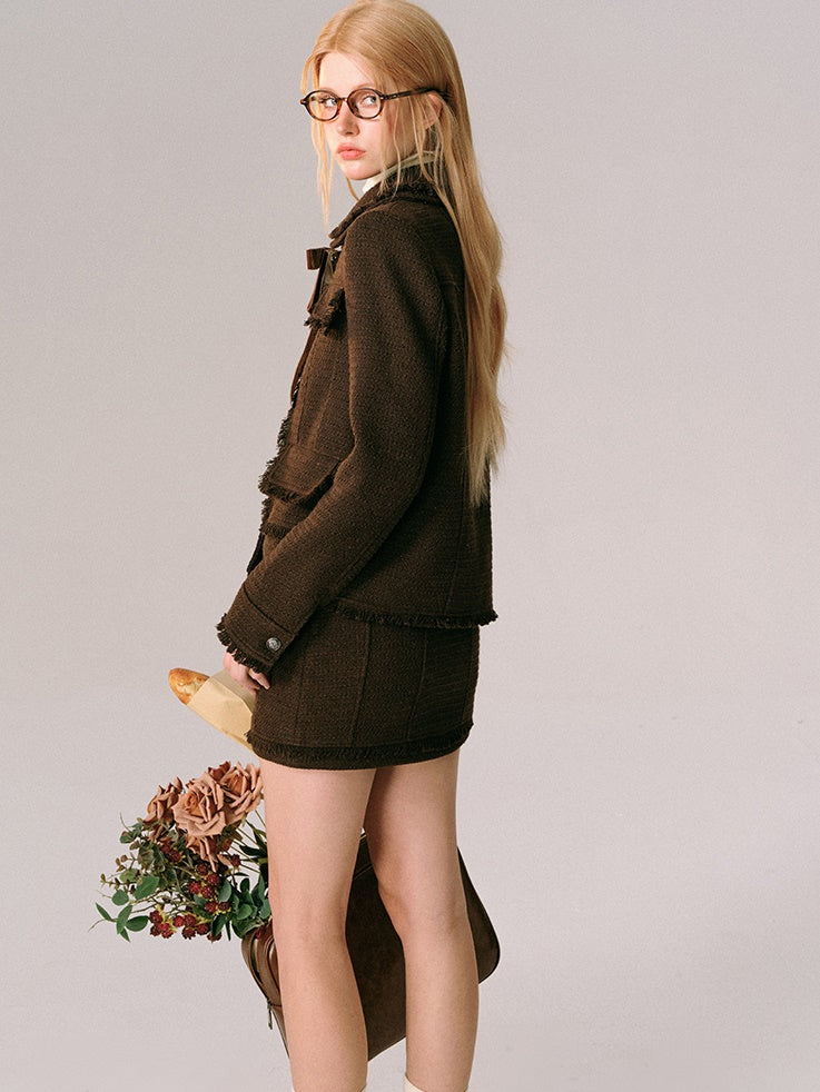 College Style Tweed Short Jacket &amp; Mini Skirt