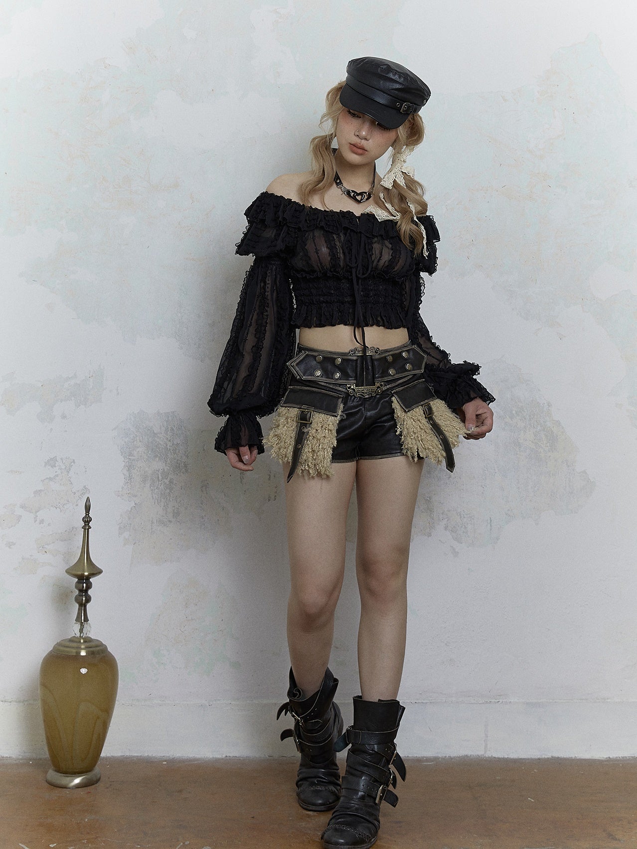 Fairy Three-dimensional Lace Puff Sleeve Short Top &amp; Long Sleeve