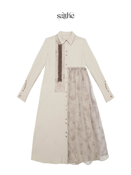 Fungus Edge Stitching Long-sleeved Shirt Dress