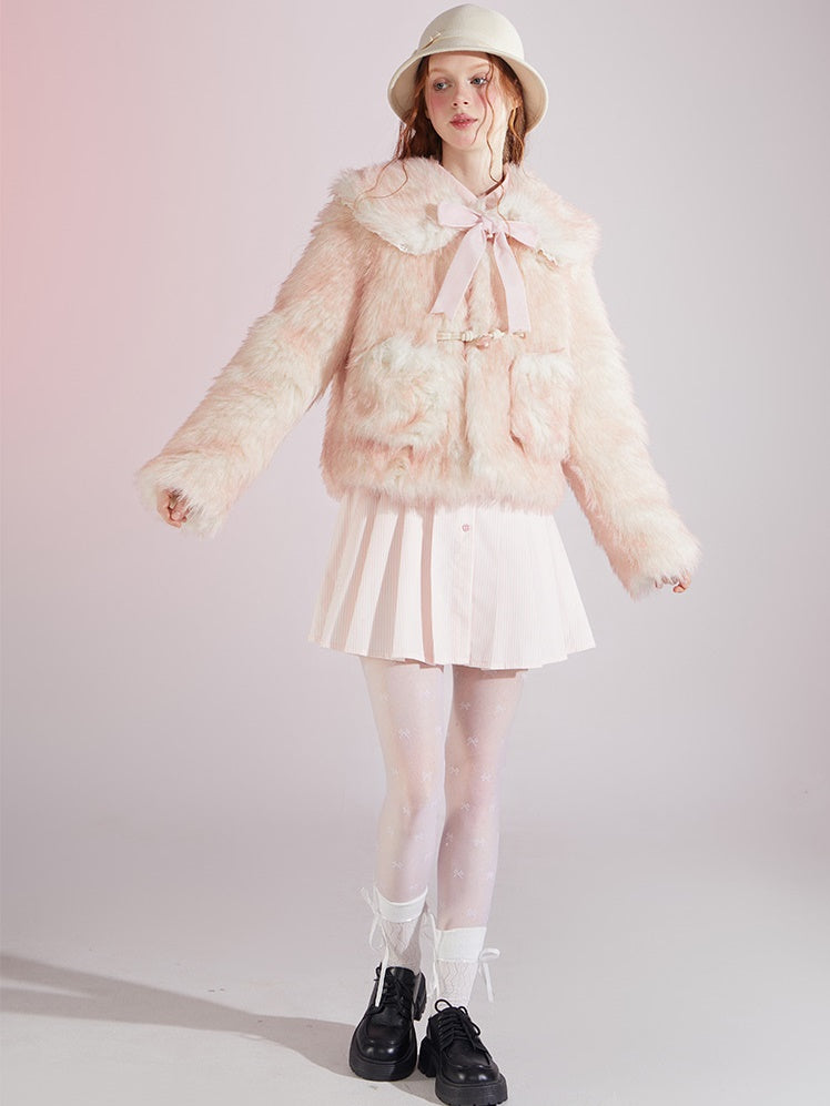 Horn Button Fur Gradient Short Jacket