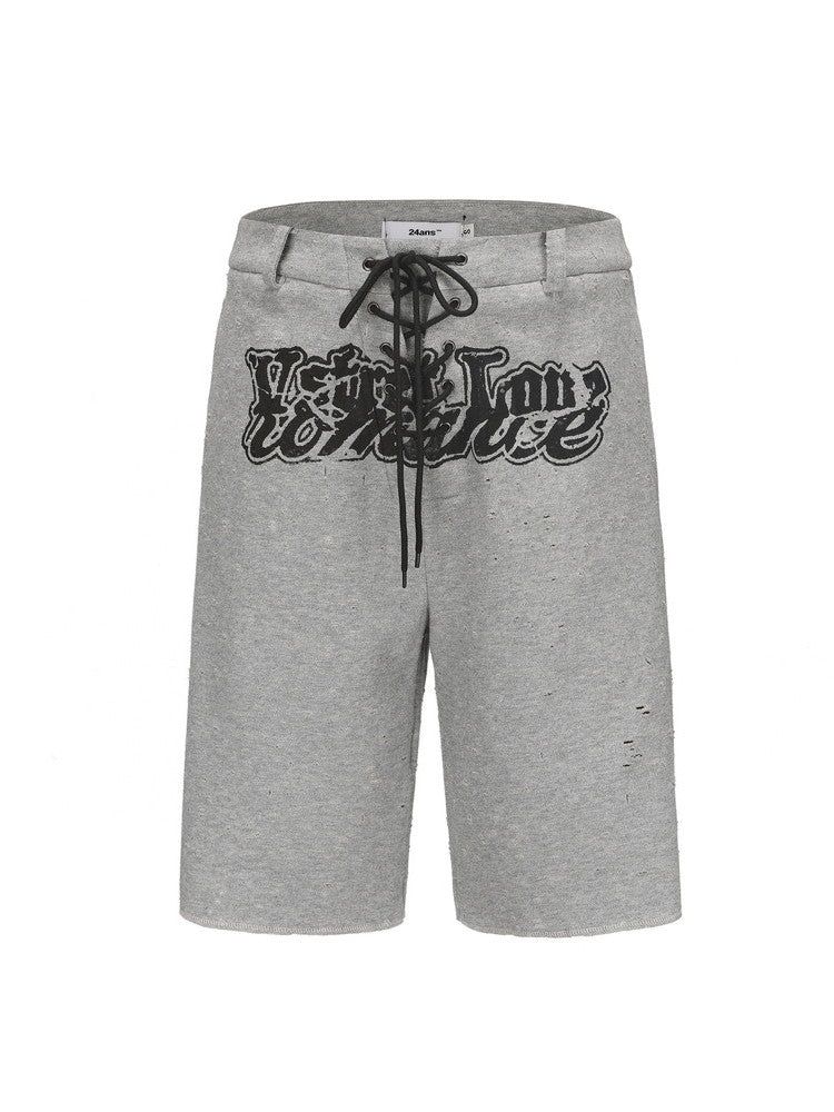 Lace-Up Drawstring Logo Casual Half-Pants