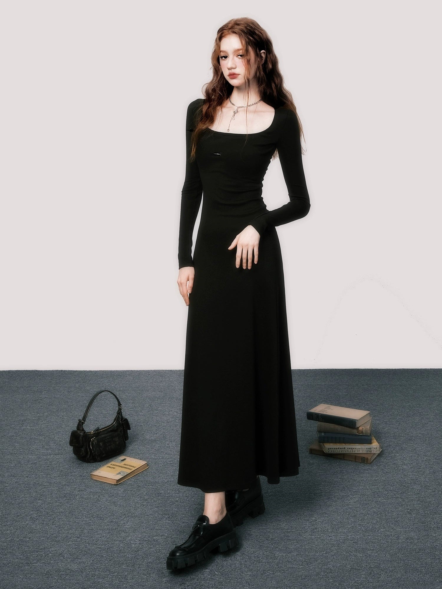 Square Collar Slim Long Dress