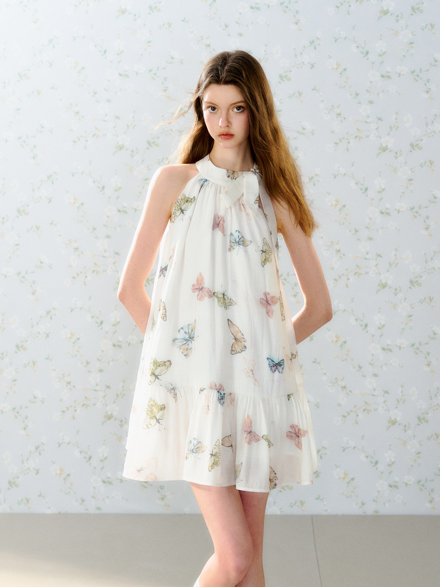 Butterfly Print American Sleeve Swing Doll One-piece