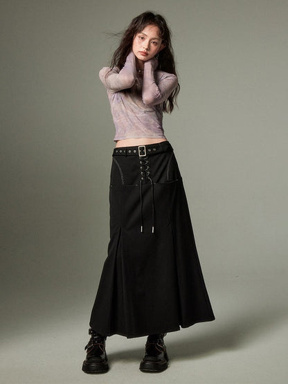 Lace-Up Front Pocket Mermaid Skirt