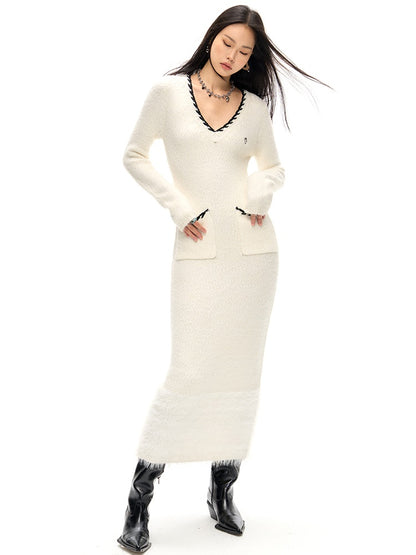 Elegance V-neck Slim Knitted Dress