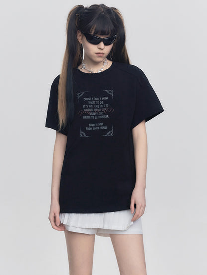 Retro Letter Patchwork Short-Sleeed T-Shirt