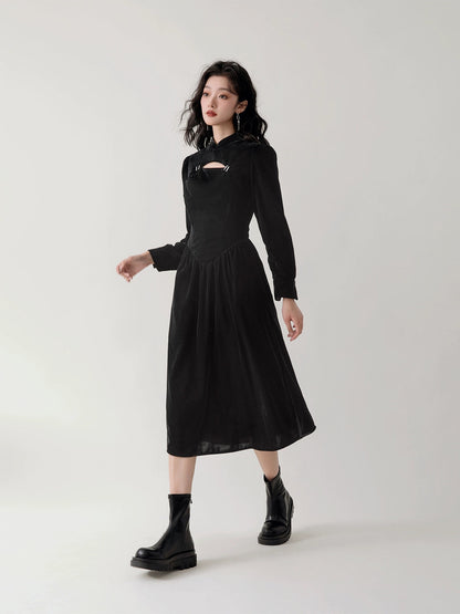 Chinese Style Velvet Hollow Design Dress