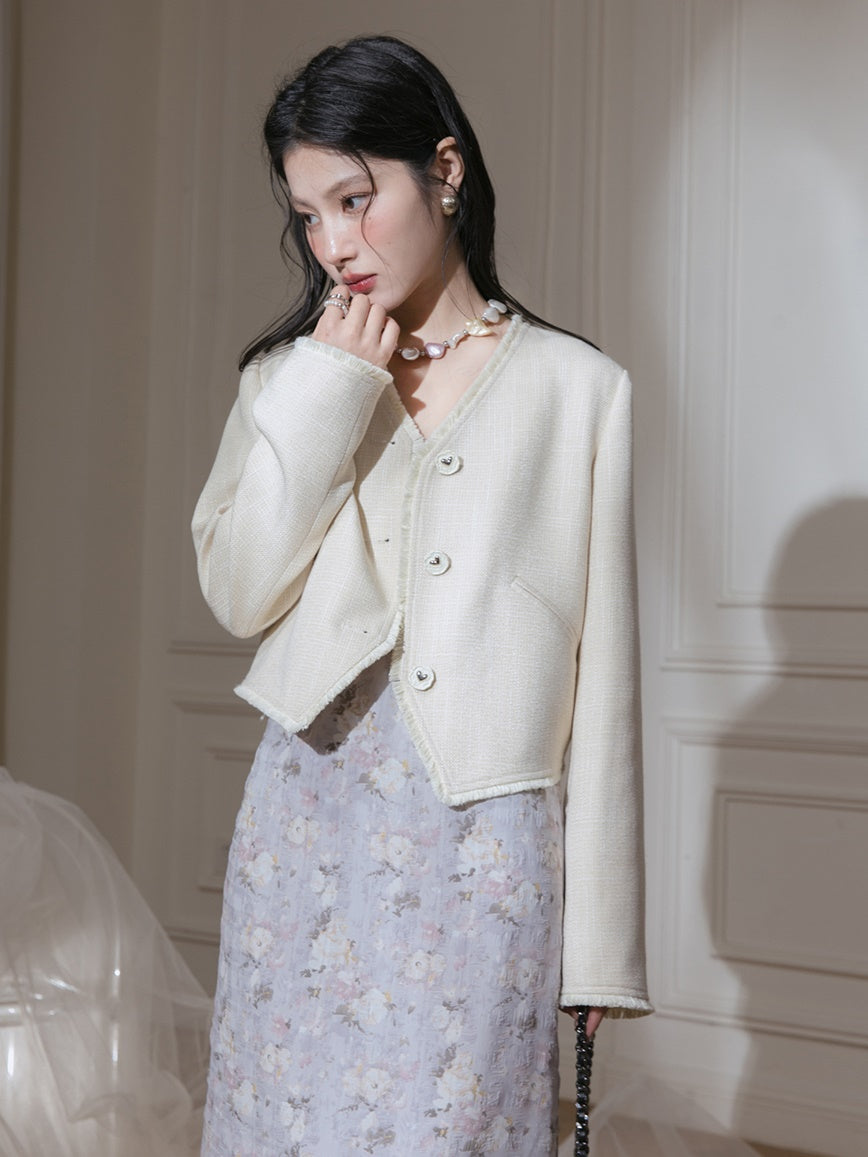 V-neck Small Fragrant Style Short Jacket &amp; Skirt Set-up