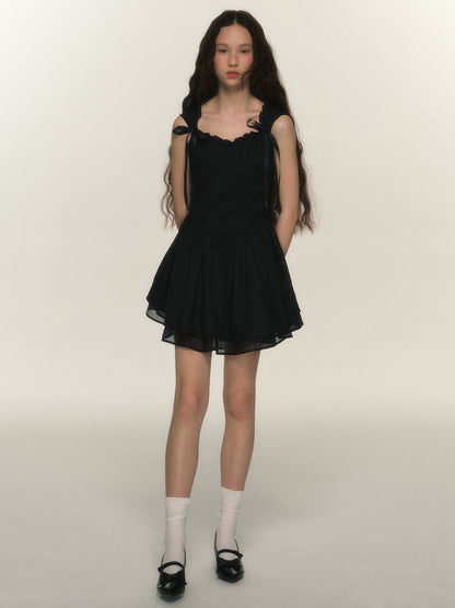 Satin Bow Long And Short Suspender Dress