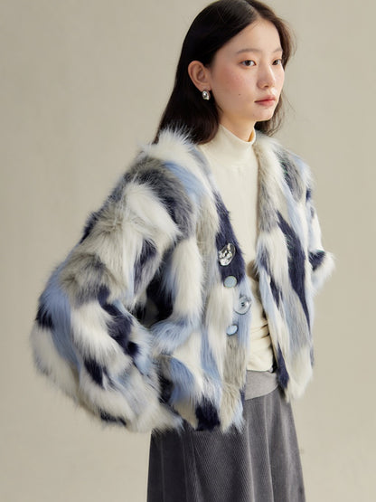 Contrast Color Eco-friendly Fur Short Furry Coat