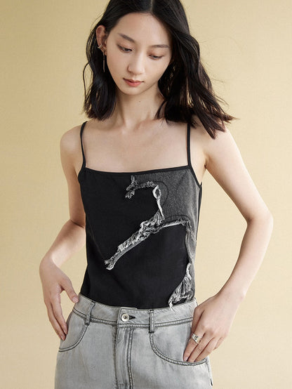 Two-color Washed Denim Patch Camisole