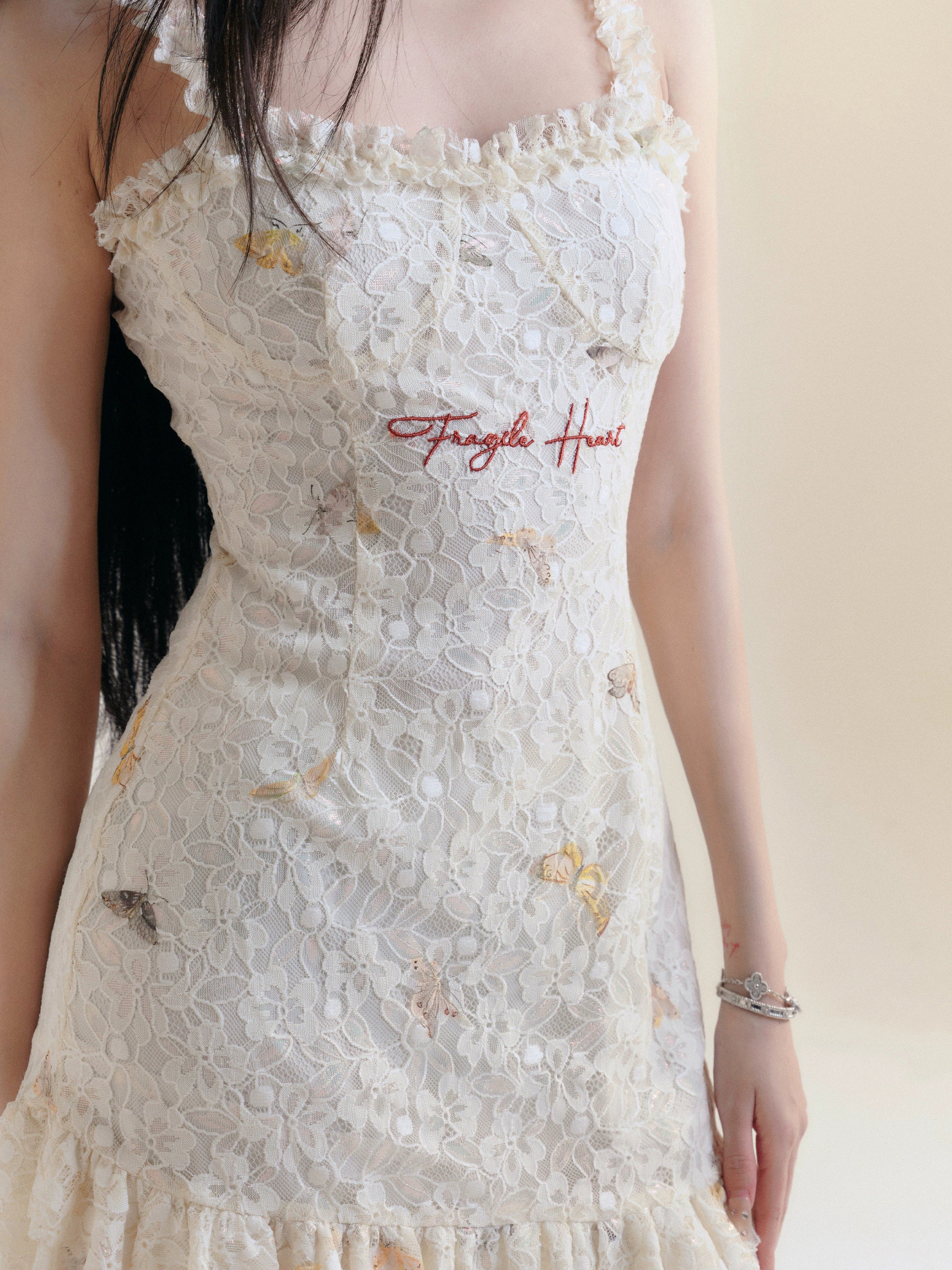 Butterfly Lace Embroidered Strap Dress