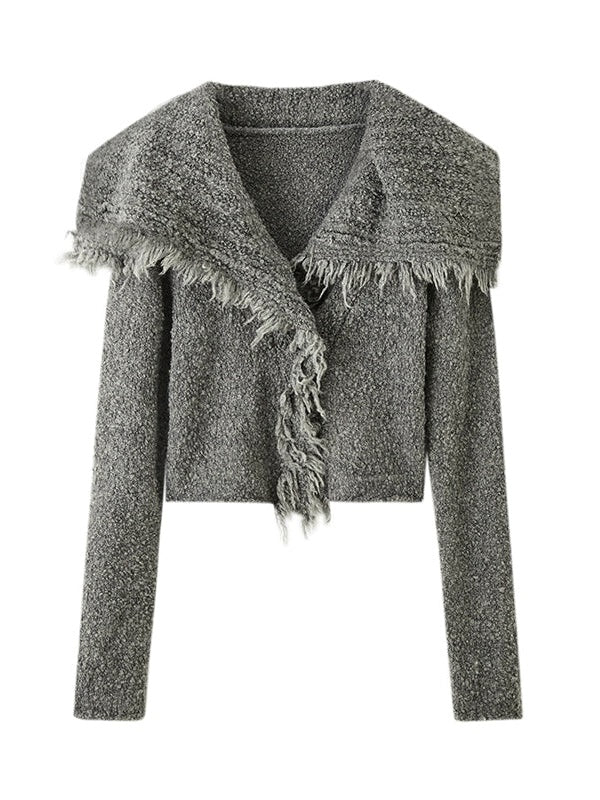 Fringe Raw Edge Short Knitted Cardigan