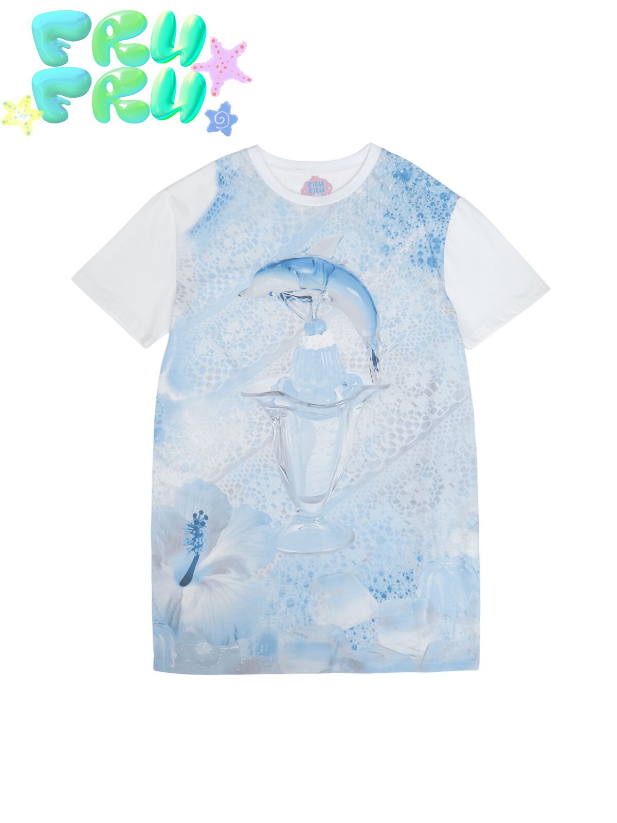 Round Neck Dolphin Print Over Size T-shirt