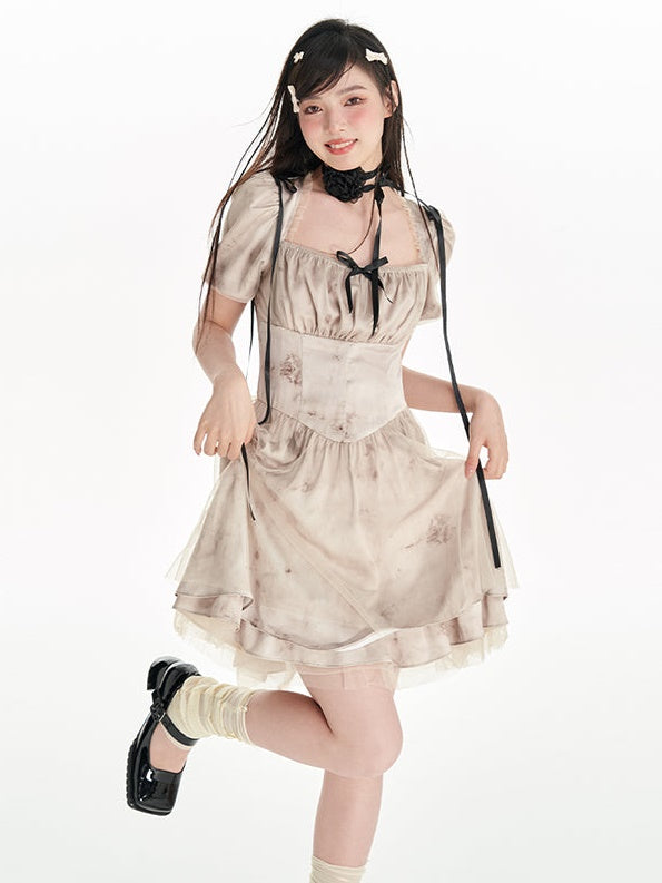 Tie-dye Square Collar Tutu Dress