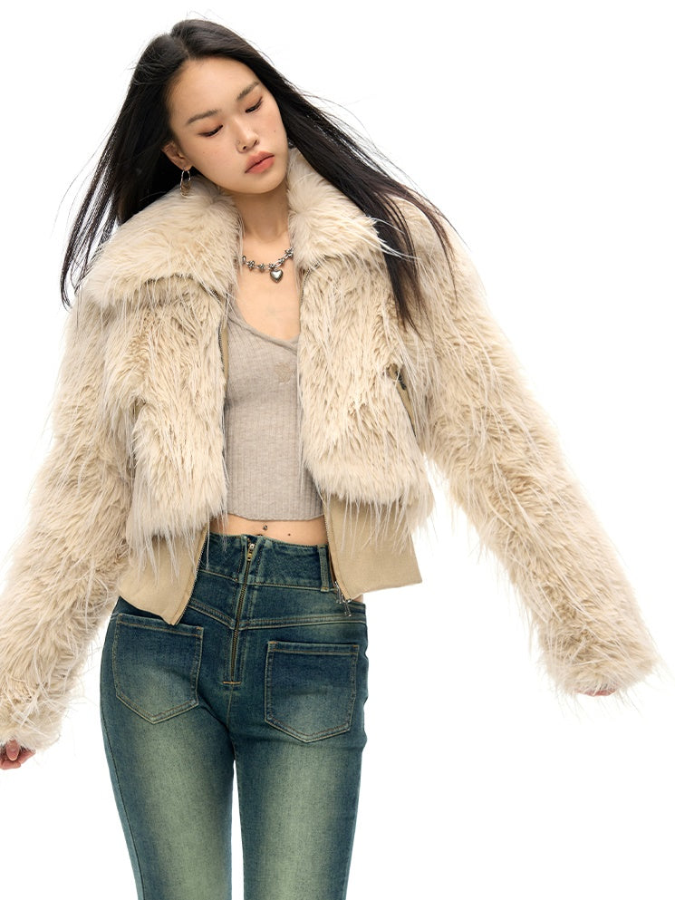 Long Hair Lapel Eco-Friendly Fur Jacket