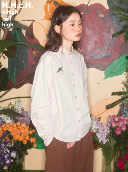 Strawberry Embroidery Loose Long-sleeved Shirt