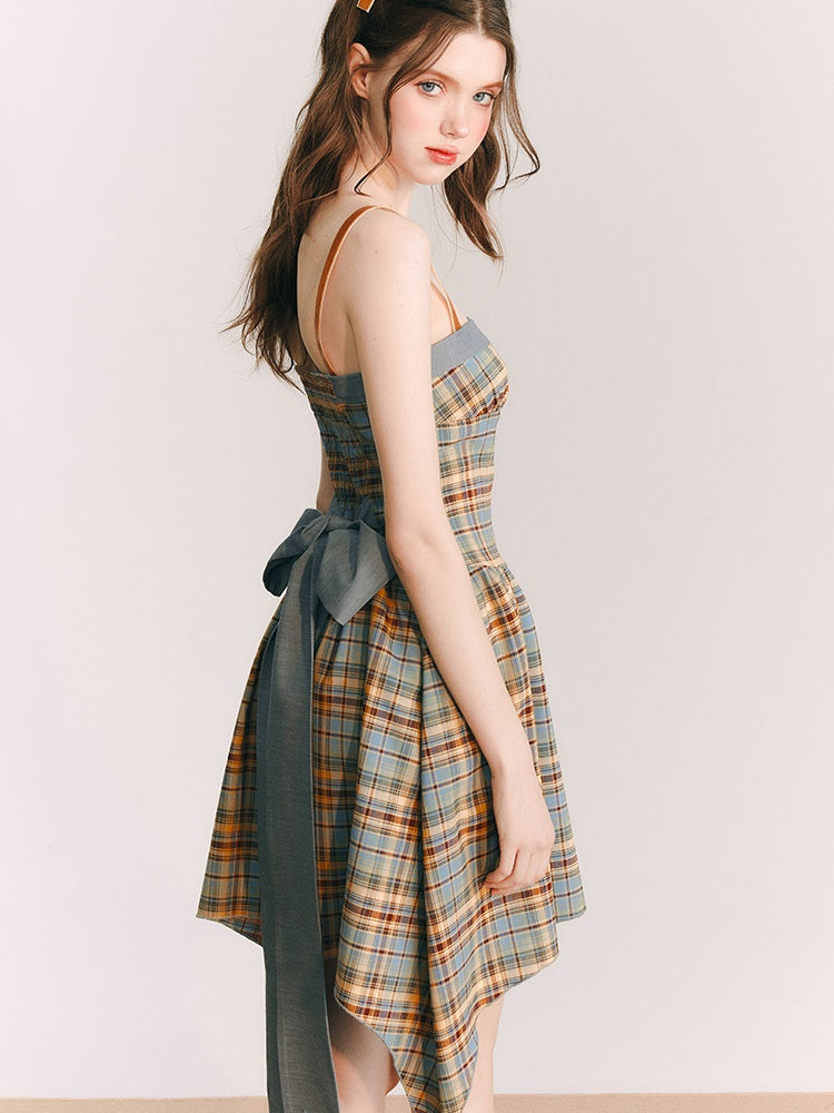 Sunflower Plaid Suspender IRREGULAR DRESS