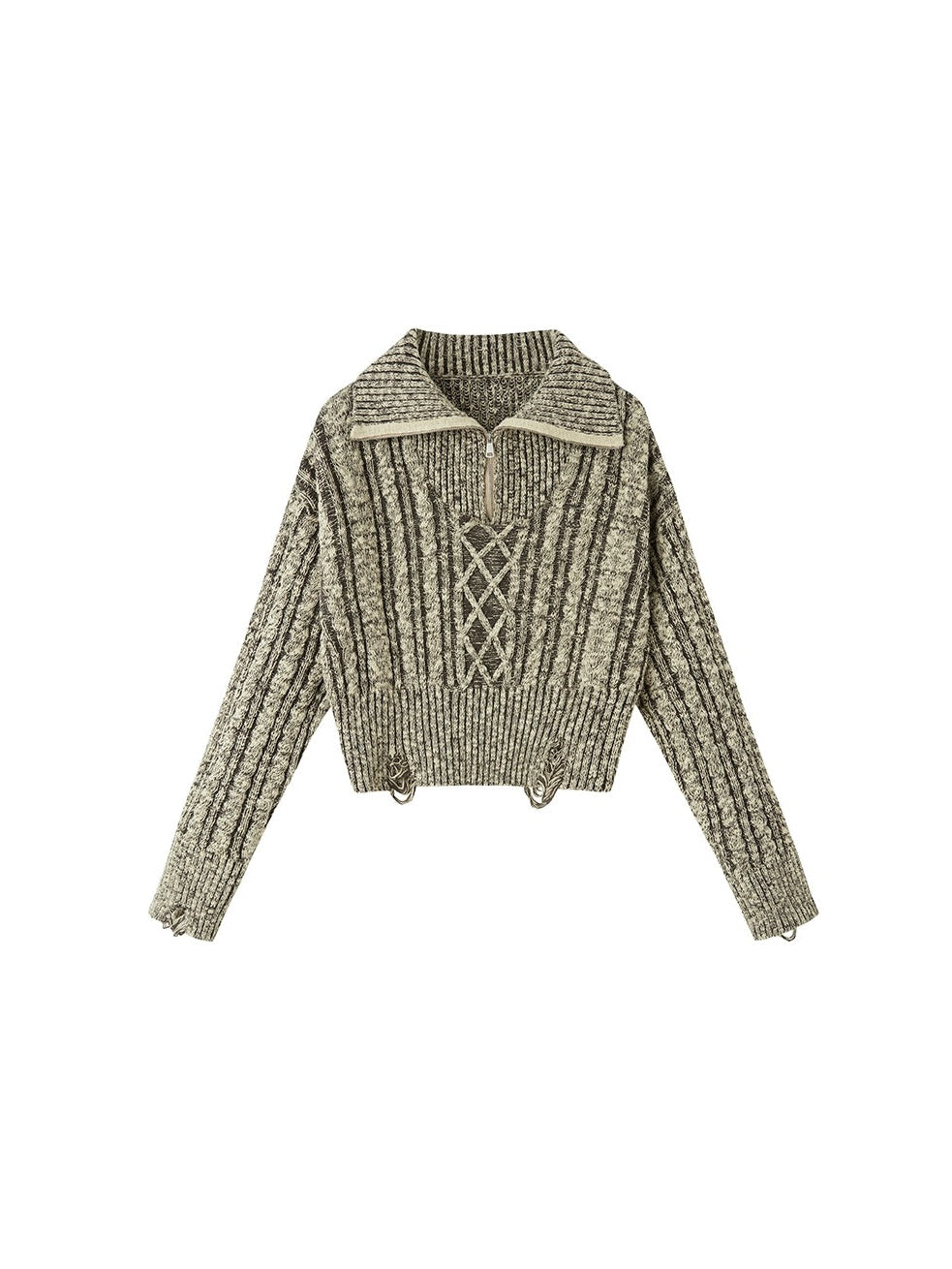 Cable High Collar Half-Zipper Knitted Sweater