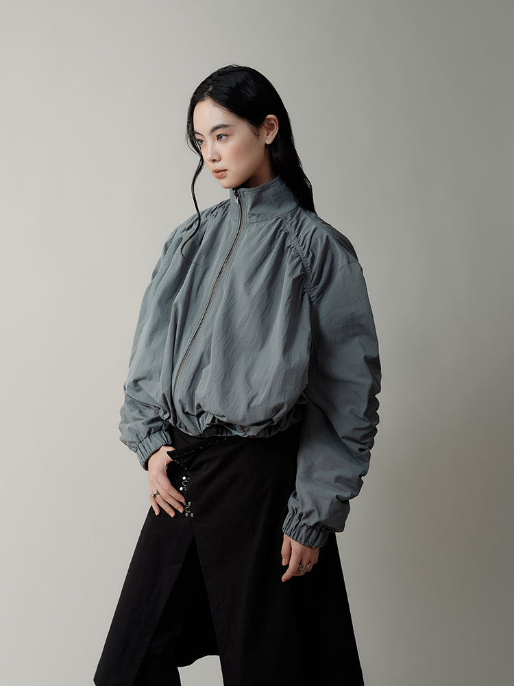 Loose Gather Pleated Flight Short Jacket