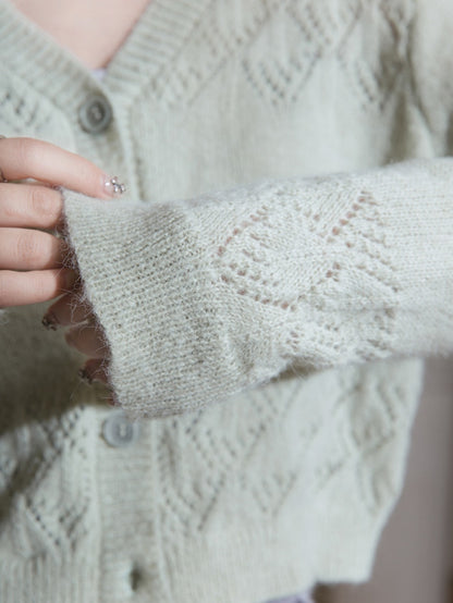 Diamond-shaped Plaid V-Neck Cardigan