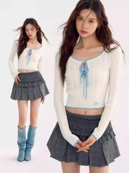 Bi-Color Lace-Up Stretch Casual Knit