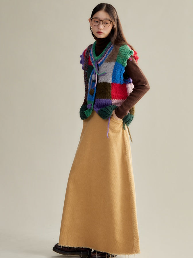 Patchwork Color Knitted Vest Cardigan