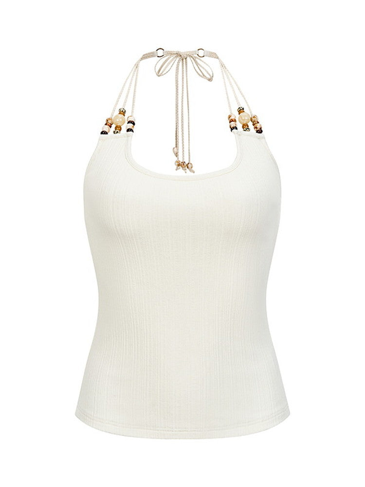 Halter-Neck Beads Back-Open Summer Simple Tops